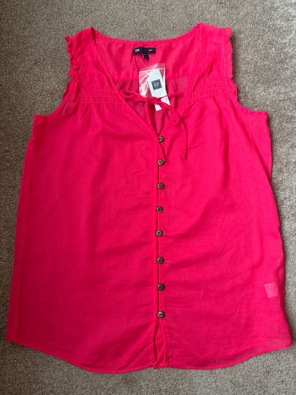GAP Women's Hot Pink Sleeveless Button-Front Tunic with Tie